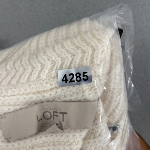 NEW LOFT Knit Sweater Women S White Crew Neck Button Shoulder - Picture 10 of 10